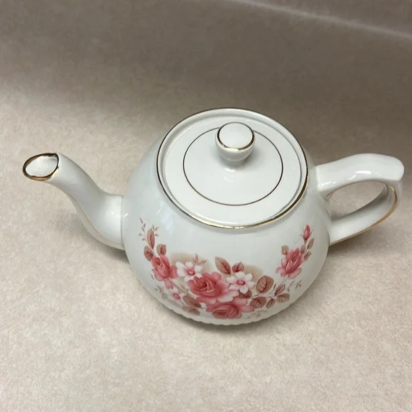 Floral White Teapot with Pink Roses - Picture 2 of 5